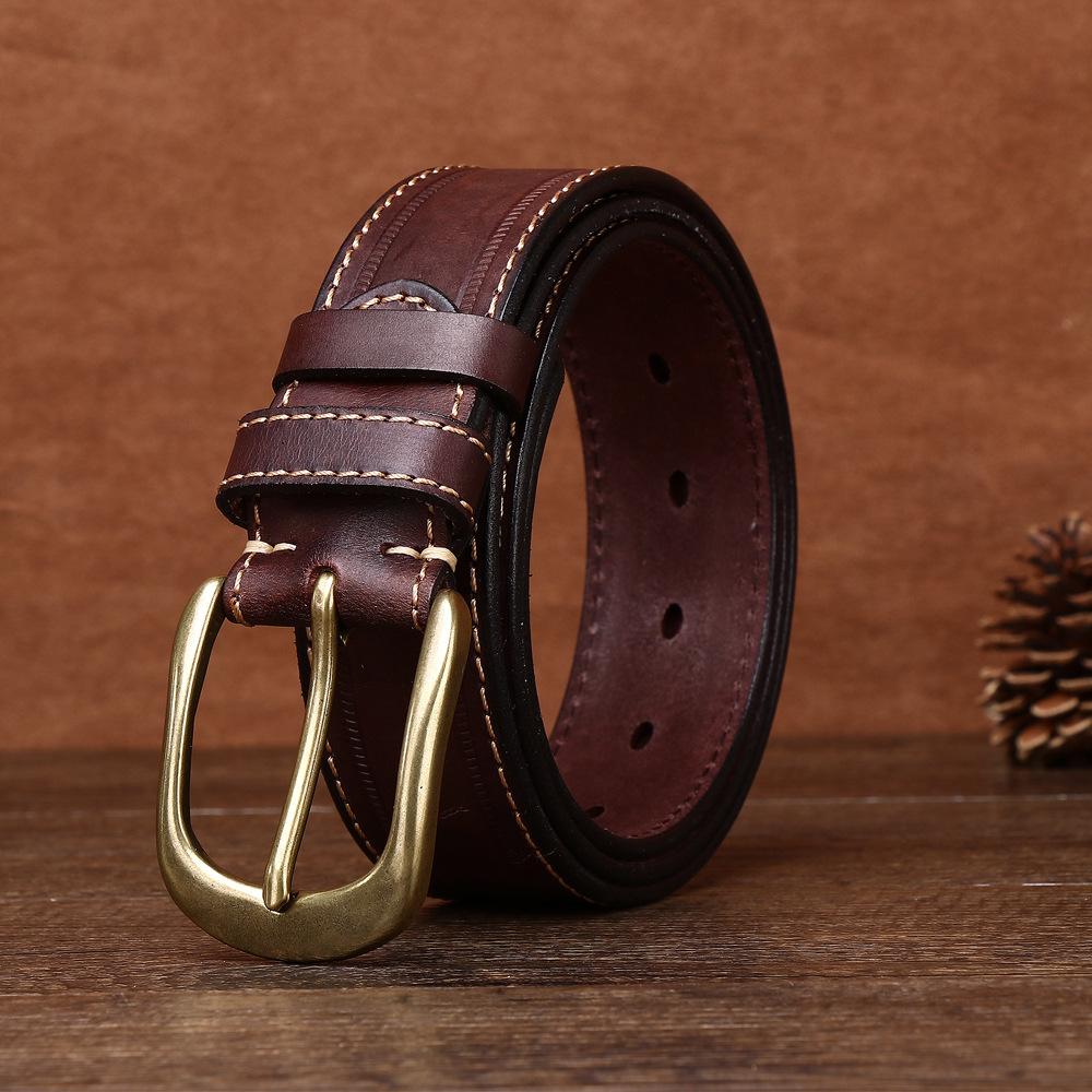 Belt Men's Genuine Leather First Layer Cowhide Copper Buckle Lazy New Trendy Versatile Men's Belt