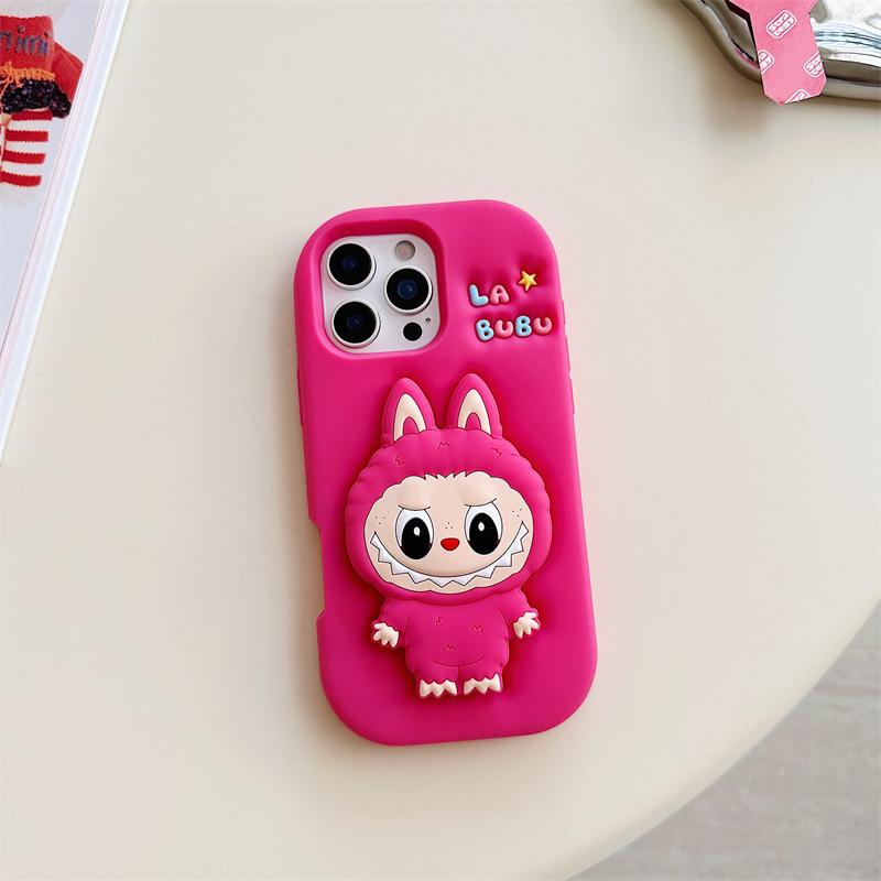 3D Søt Labubu Holder Telefondeksel For iPhone 17 16 15 14 13 12 11 Pro Max 16E Mykt Silikondeksel