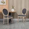 Dining Chairs, Set of 2, Louis XVI Medallion, Linen-Effect Upholstered Seat and Back, Grey