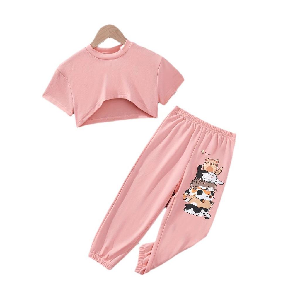 Girls' Fashionable Sweatshirt and Long Pants Three-piece Summer Children's Casual Set