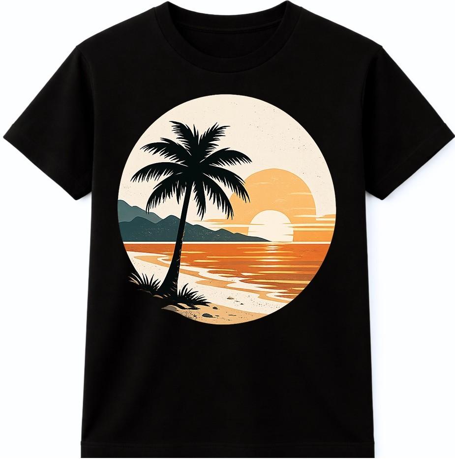 Beach Palm Tree T Shirt Retro Sunset Tropical Ocean Graphic Tee Summer Top M