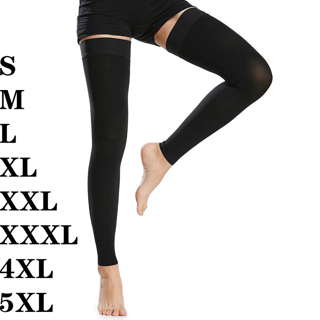 20-30mmHg 4XL 5XL Groß Herren 1 Paar Oberschenkelhohe Kompressionsstrümpfe Für Krampfadern Schwellungen Damenstrümpfe Offene Zehen Schwarz