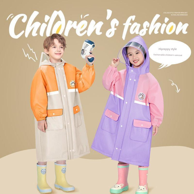 Children's Raincoat, College Student, Kindergarten, Large and Small Children's School Bag, Full Body Waterproof
