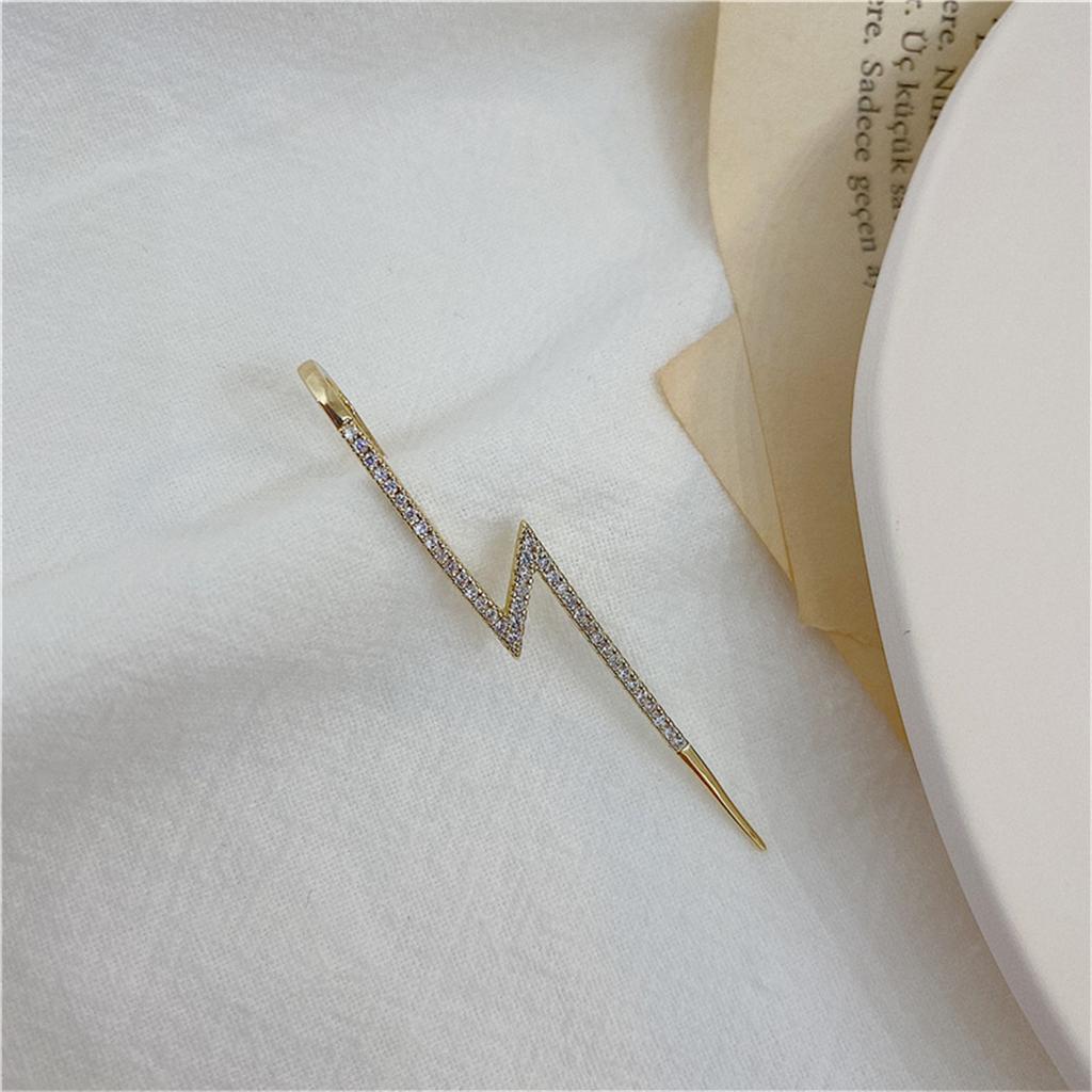 1PC Trendy Punk Shiny Rhinestone Lightning Stud Earrings For Women Ear Hooks Long Needle Piercing Climber Earrings Party Jewelry