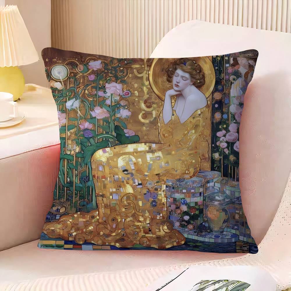 Gustav Klimt The Kis Cover With Short Plush Print For Living Room Sofa Decoration Cushion Cover Pillow Covers
