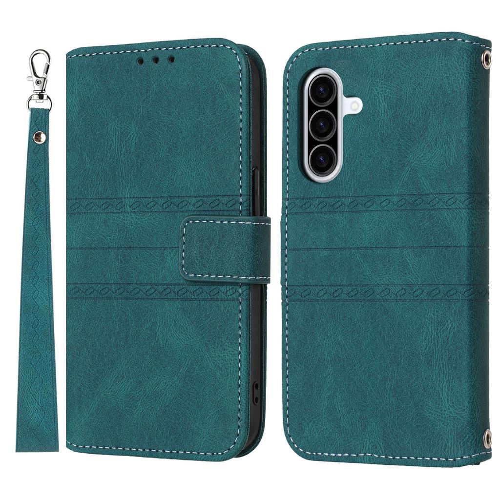 For Samsung Galaxy A17 5G/A26 5G Case Wallet Skin-Touch Leather Imprinted Phone Cover with Wrist Strap