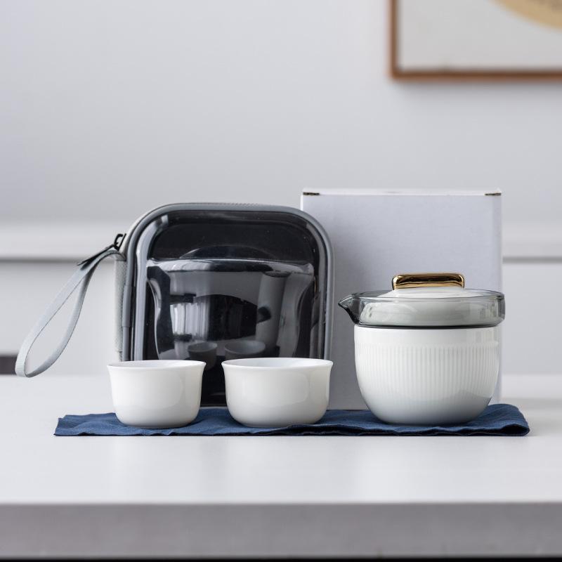 

High-grade suet jade travel portable express cup, one pot and three cups of kung fu tea set, teapot companion gift