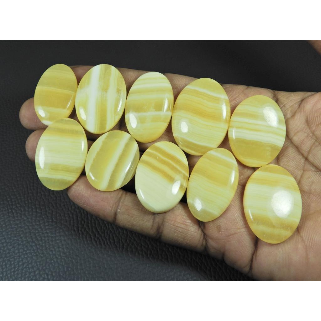 400Cts. Natural Yellow Lace Agate Oval Cabochon Loose Gemstone 10 Pcs Lot C-3891
