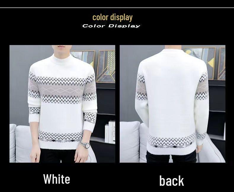 Men's High-End Fleece-Lined Winter Sweater, Half-High Collar, Korean Style, Warm Casual Knit for Teens & Students.