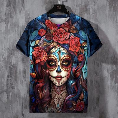 Tag der Toten T-Shirts für Männer Schädel 3D-Druck Kurzarm T-Shirt Übergroßes T-Shirt Herrenbekleidung Vintage Herren T-Shirt Streetwear