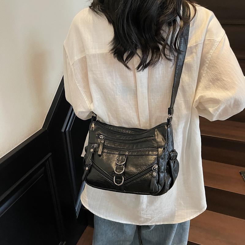 Women's Crossbody Bag Vintage Soft Leather Mother Bag Commuter Multi-Pocket Shoulder Bag