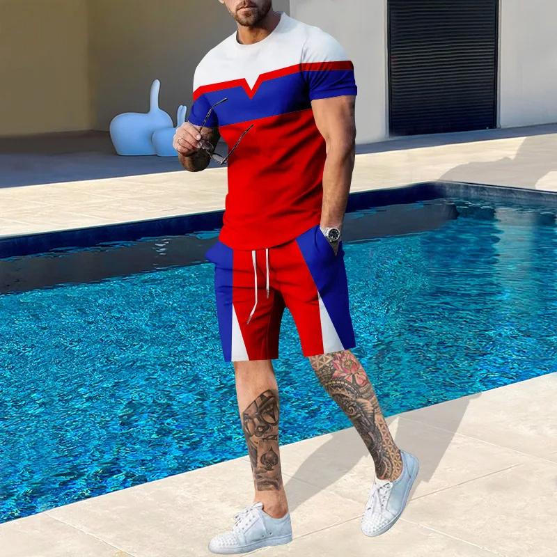 Men's Leisure Sports Fitness Suit Summer Leisure Breathable Refreshing Short Sleeve Oversized Men's Shirt Y2K Style Suit