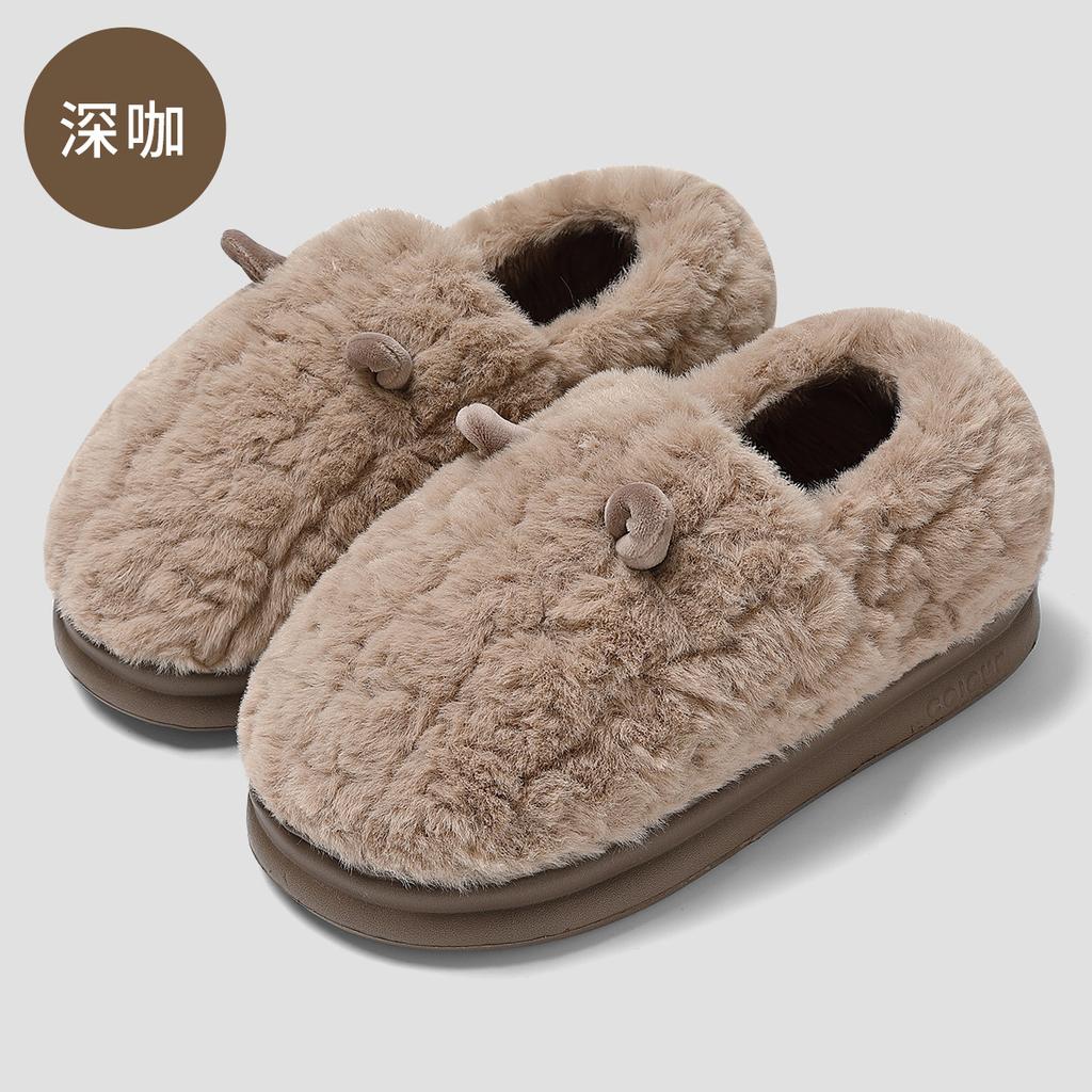 Bag heel cotton slippers winter cute cartoon plush warm wool slippers non-slip home cotton shoes autumn and winter