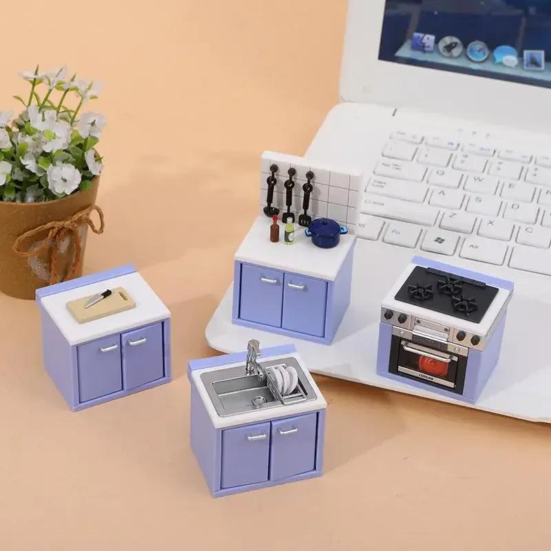 1 Set Dollhouse Simulation Mini Kitchen Utensils Miniature Gas Stove Sink Model Scene Decoration Dolls House Accessories