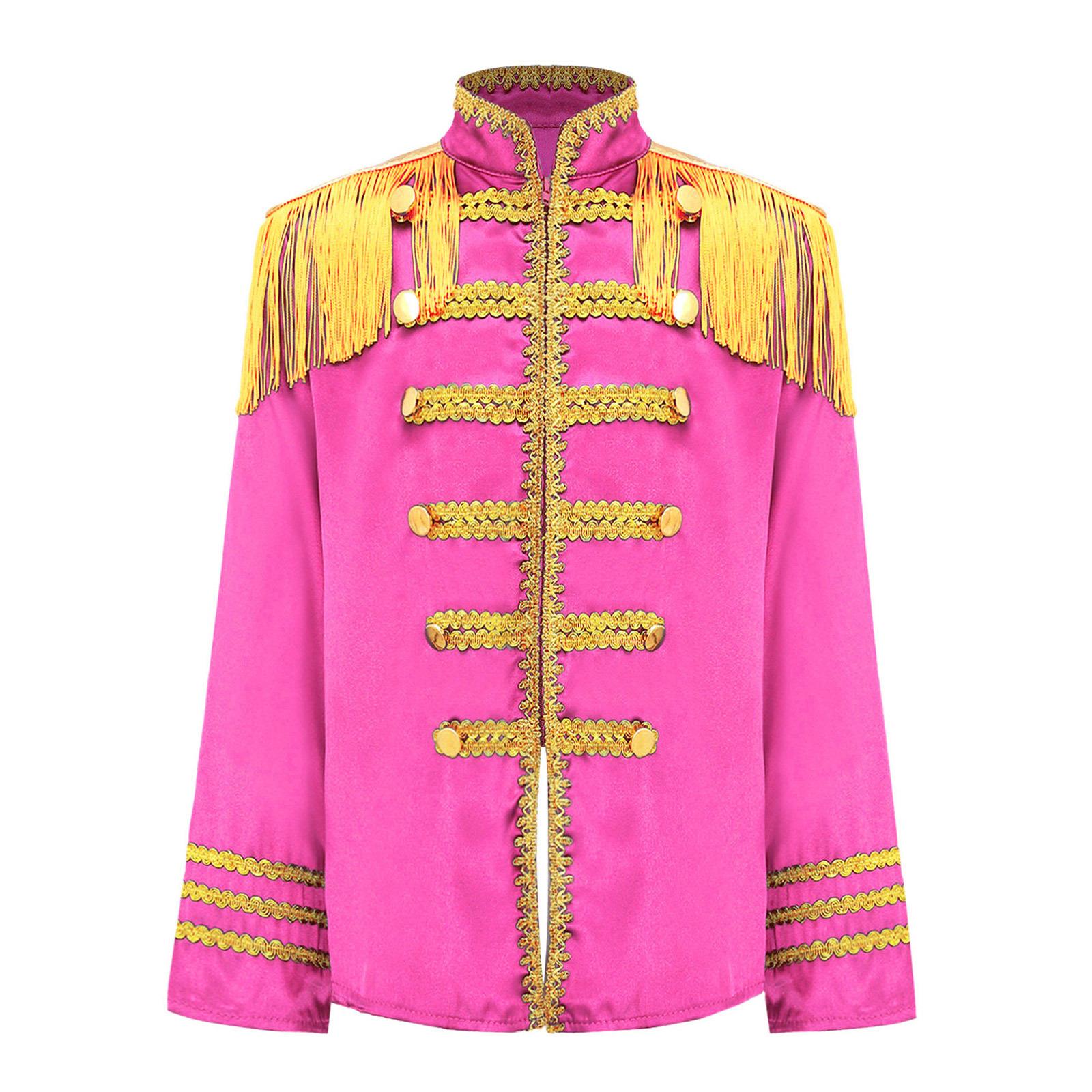 

Kids 1960s British Star Costume Long Sleeve Gold Lace Decoration Rock Band Musician Cosplay Shirt Top 5-6 Years рожевий