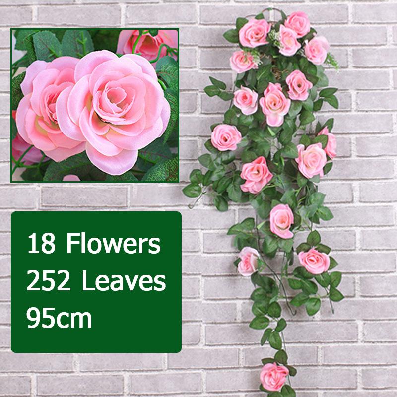 Artificial Flower Rattan Fake Plant Vine Decoration Wall Hanging Roses Flowers for Home Wed Party Interior Outdoor Decoration