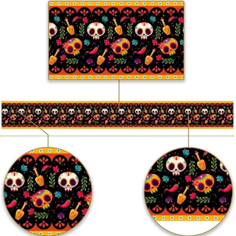 Horror Halloween Skull Table Runner Ethnic Mexico Flower Table Runner Day of The Dead Kitchen Dining Tablecloth Table
