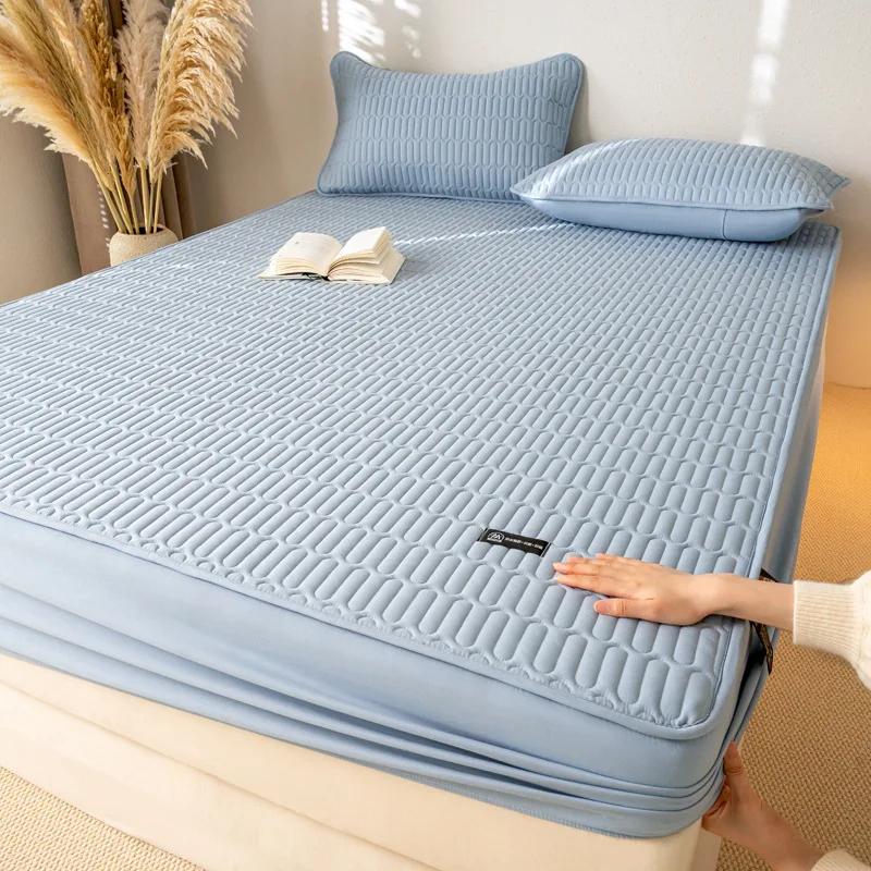 Waterproof Throw Mattress Cover Cotton Soybean Fiber Bed Fitted Sheet Mattress Protector Single/Double/Queen/King 150/160/200 High Quality