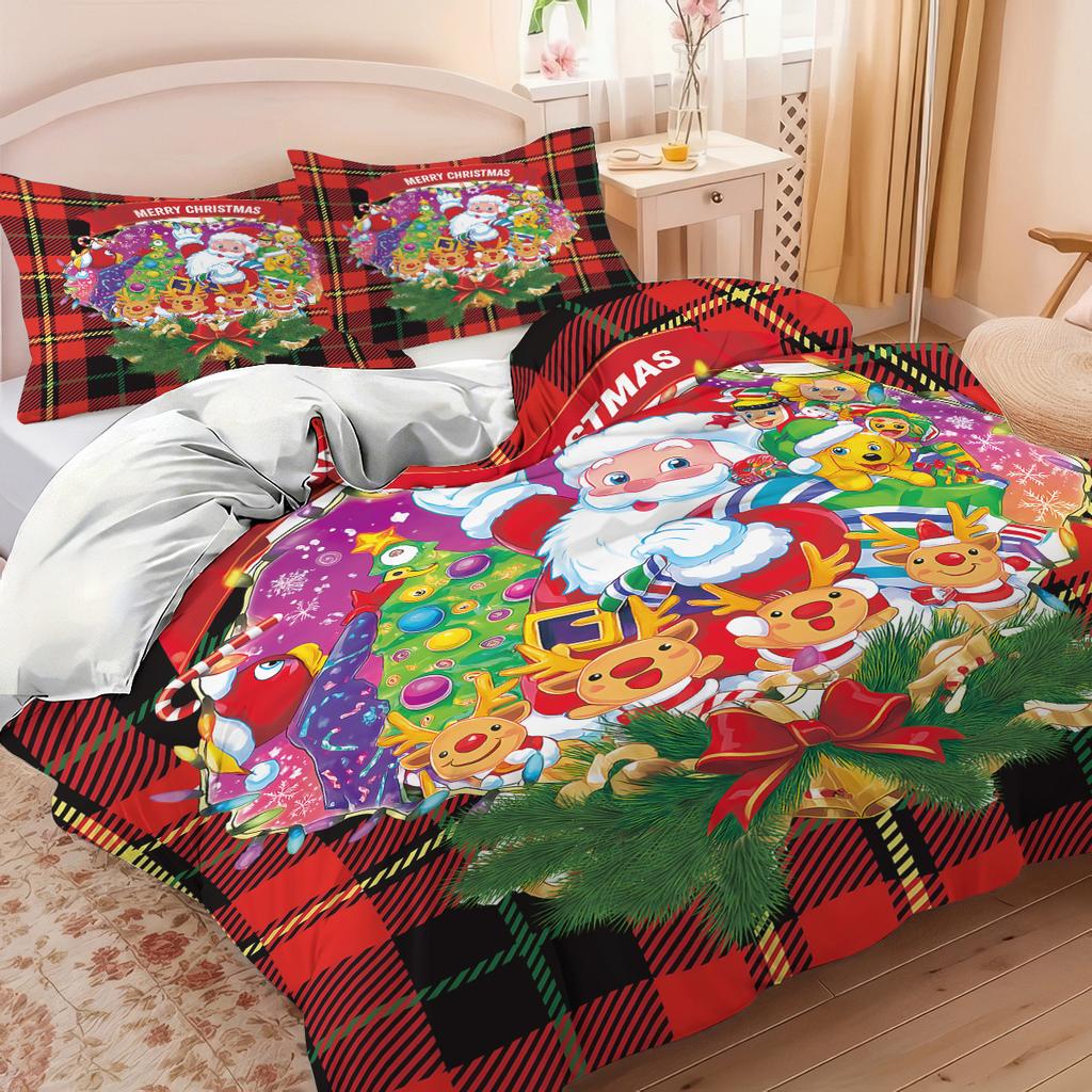 3pcs Santa Claus Print Coreless Bedding Set Soft Comfortable Dormitory Bedroom Holiday Decoration Multiple Size Machine Washable