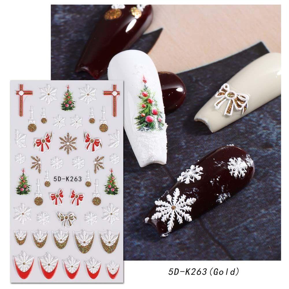DIY Nail Charms Christmas Nail Decals Manicure Ornaments Christmas Nail Stickers 5D Relief   Girls
