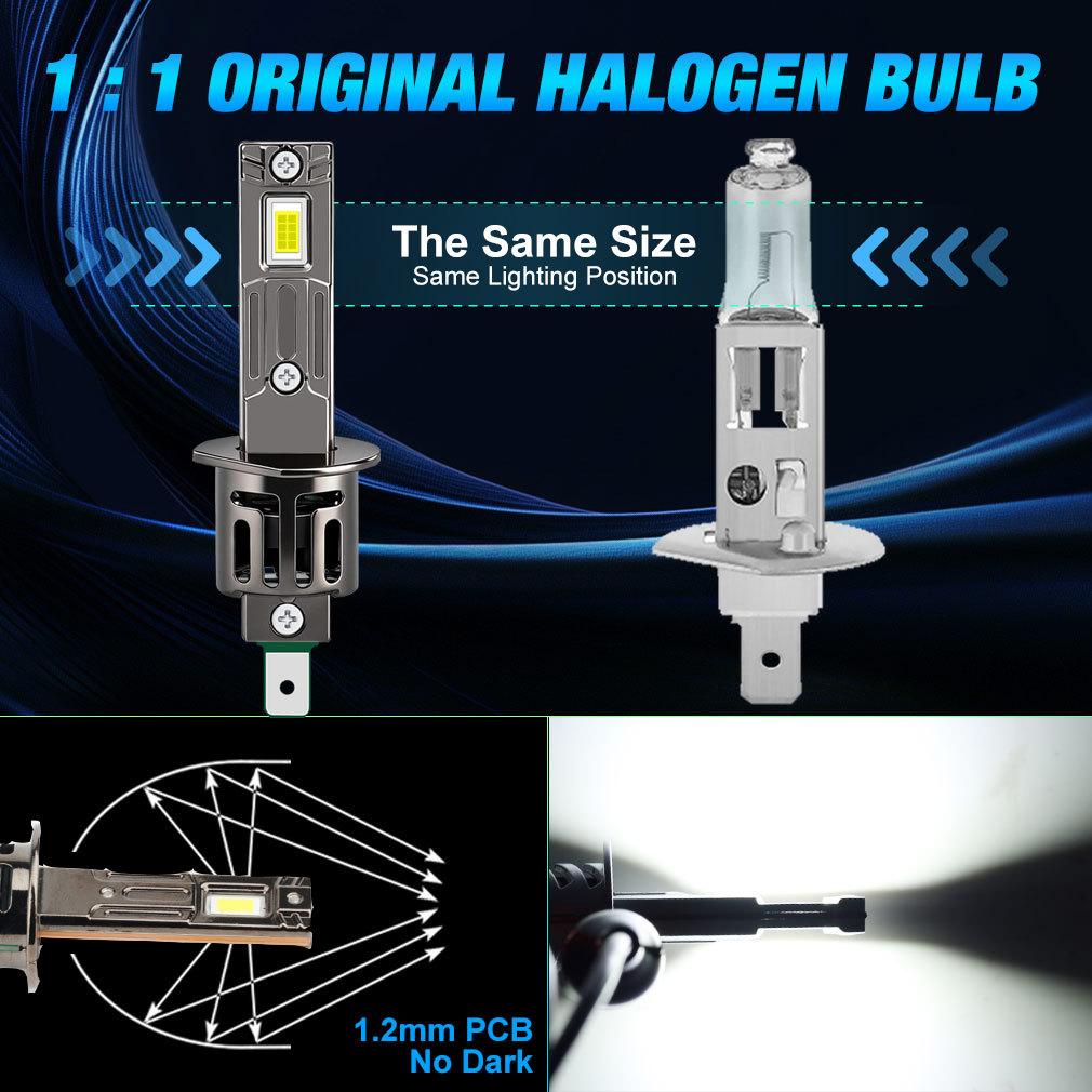 2Pcs 60000LM H1 Turbo LED Headlight Bulbs 260W Canbus Mini Wireless Lamps W/ Fan CSP Chips Super Bright for Car Fog Lights Headlamp 6500K White