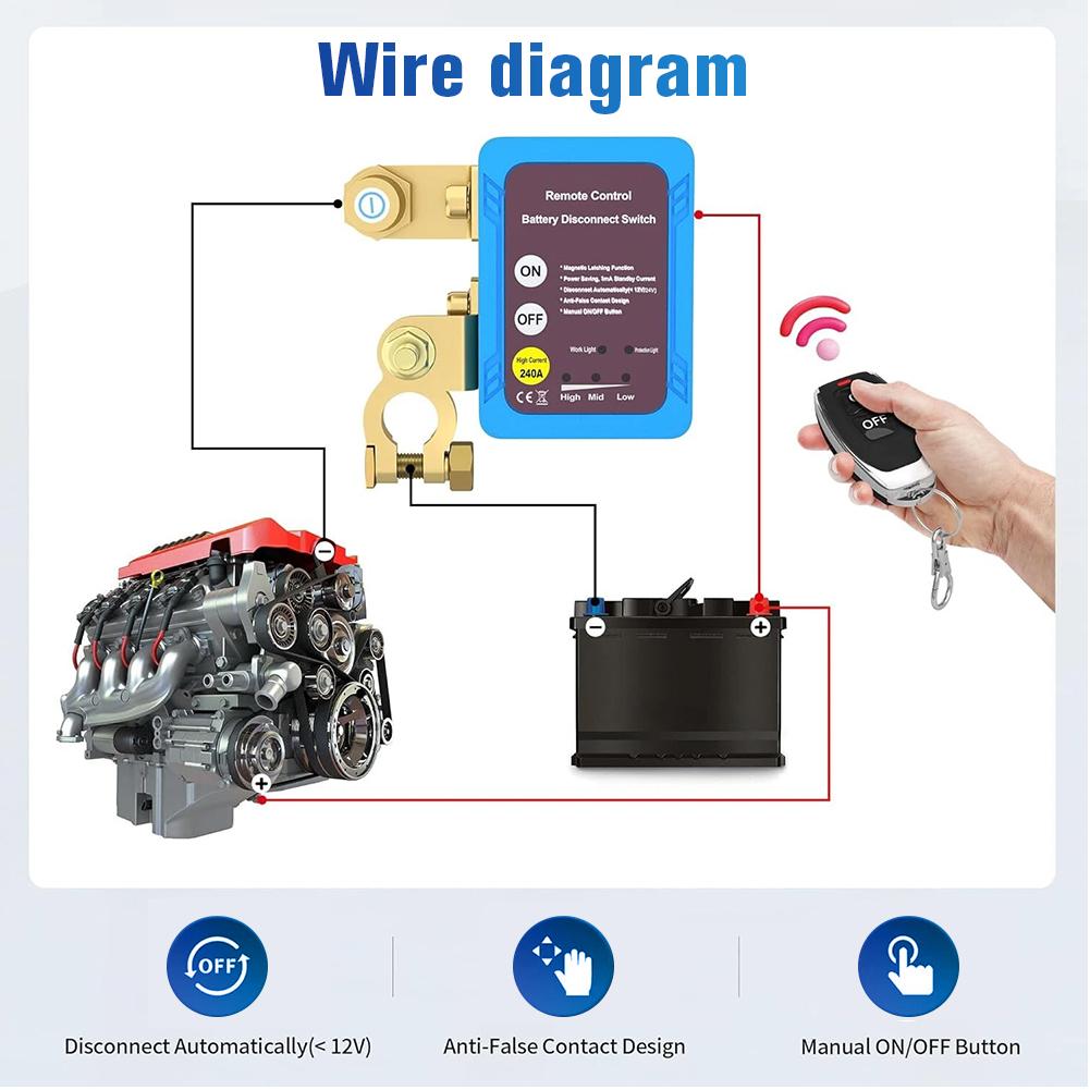 Battery Disconnect Power Switch 12V 240A Kill Switch With Display Shut Off Cut Off Control Switch With Remote For Car Boat
