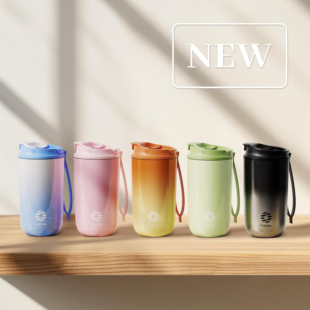 FJbottle 450ml Vacuum Insulated Mug Bottle with Direct Cup Keeps Water Hot or Easy to Wide Mouth Stainless Steel Bottle with Straw Stylish for and