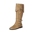 Women Knee High Boots Round Toe Flats Buckle Zippers Long Boots Concise Ladies Fashion Shoes Autumn Winter Black Khaki 46