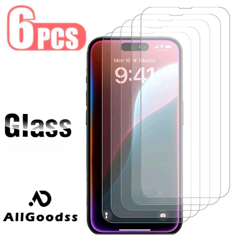 

6pcs HD Protetores de tela de vidro temperado para iPhone 17 16 Pro Max 15 14 Plus 17 Air 13 12 11 Pro X XR XS Max 7 8Plus Filme de vidro iphone 11 чистий
