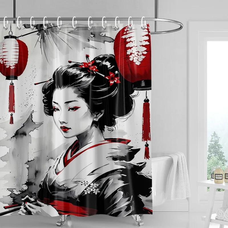 Závěs do sprchy v japonském stylu Gogi s retro potiskem postaviček, odolný proti vyblednutí, dělicí závěs do koupelny pro hotelovou a domácí dekoraci