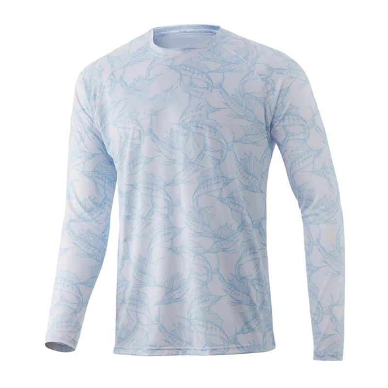 Men's Outdoor Fishing Long-sleeve Top Breathable Quick-dry Sports T-shirt Camouflage Print for Fishing Hiking Activities