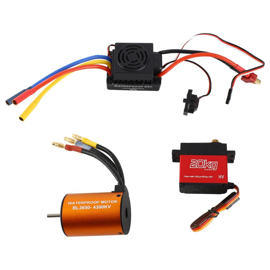 RC Motor Combo Set 3650 4300KV Motor 60A Brushless ESC 20kg Servo with 25T Servo Arm for 1 10 RC Car Truck Off Road