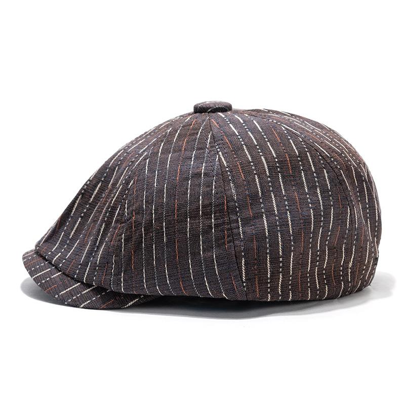 Striped Octagonal Cap Men's British Vintage Painter's Cap Newsboy Cap Women's Cap