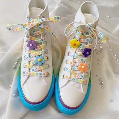 1 Pair/2pc Shoelaces Decoration Flower Clip Shoe Buckle Cute Sneaker Canvas Cartoon Shoe Charm Trend Color Shoe Laces Accesories