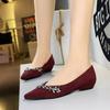 French Pointed Rhinestone Chain Decoration Single Shoe Suede Shallow Mouth Slope Heel Low Heel Women's Shoes