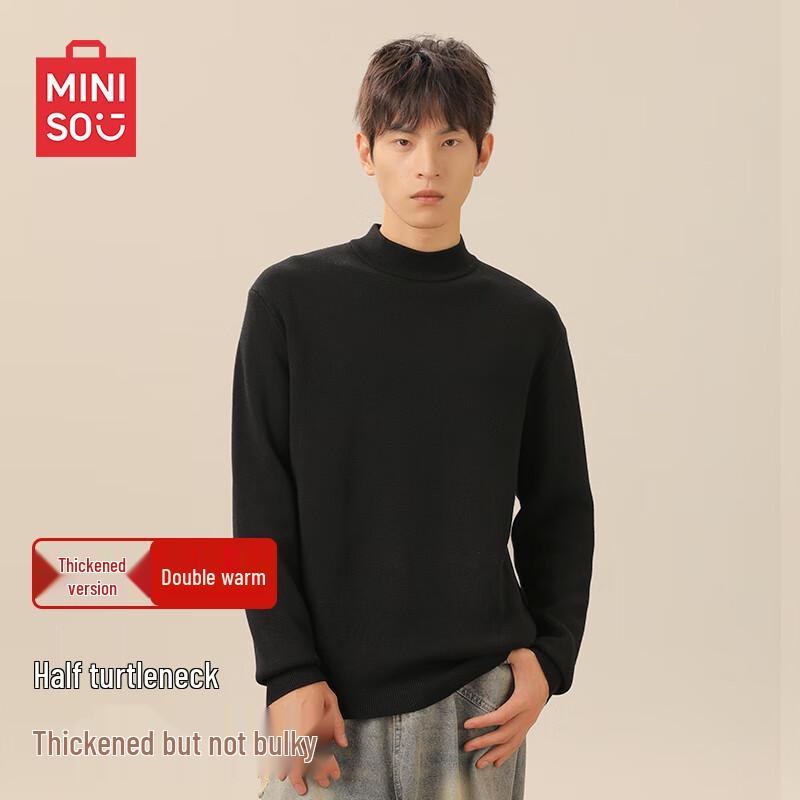 MINISO Men's Half-Turtleneck Fleece Lined Pullover Sweater