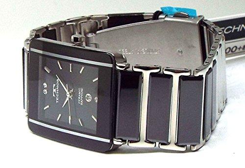 TECHNOS Men's Watch Classic Ceramic Black Dial Genuine Leather Bracelet Set TSM903TB-SET