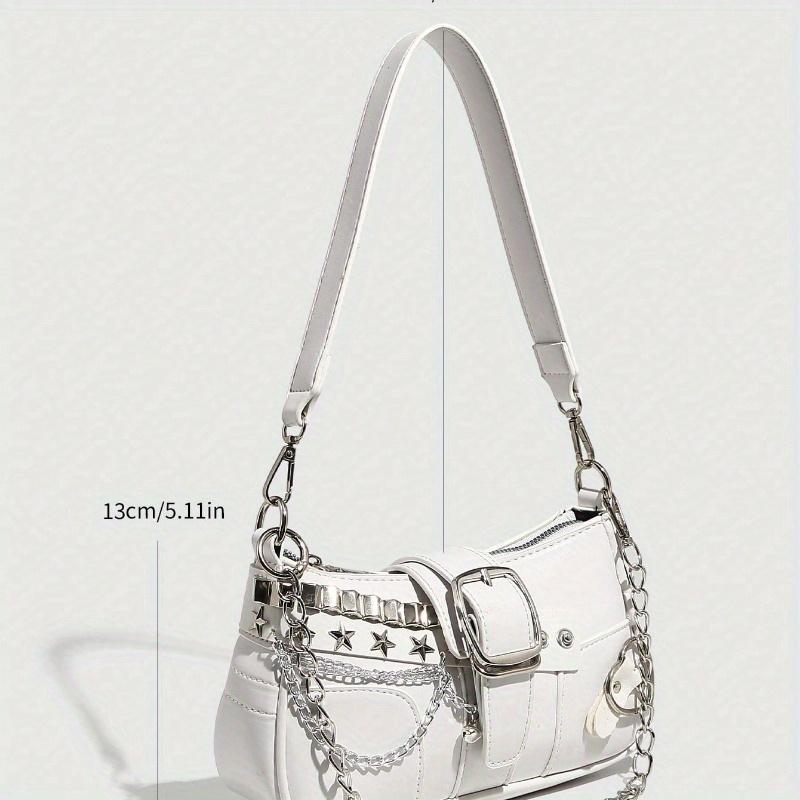 Y2K Fashionable Multi-Functional Star & Moon Design Unique Pink Chain Decor Steampunk Ladies Rock Style Bag Suitable for Girls'' Street Style