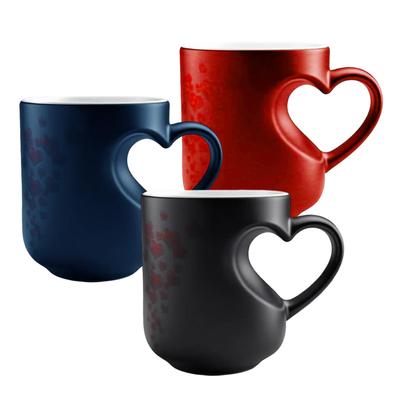 Color Changing Mug 325ml Heart Shape Beverage Cup Ceramic Novelty Coffee Cups with Handle Water Dispenser for Home Kitchen