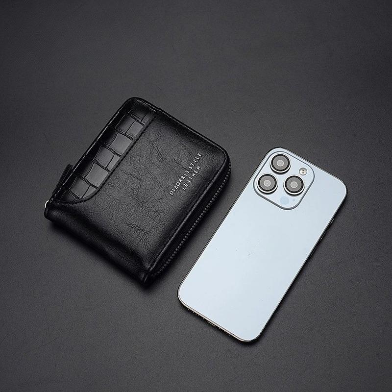 Luxury Men’s Wallet Leather Mens Purse Male 3 Flod  Zipper Money Clip Card Holders with Coin Pocket Rfid Wallets Gifts for Men Money Bag