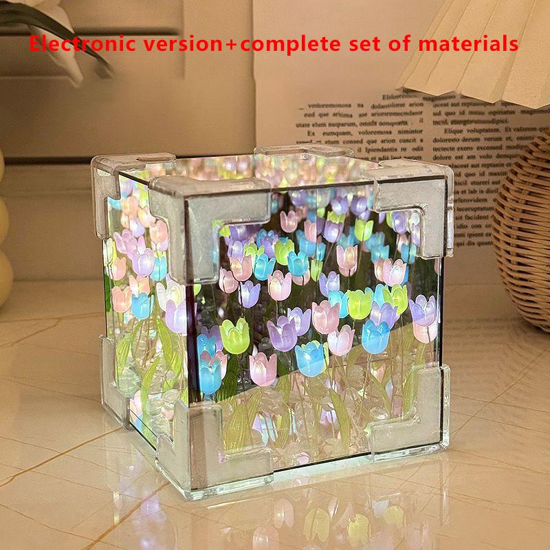 3D Mirror Night Light With Tulip Flower Sea Design, Diy Handmade Night Light Ornament, Small Gift 3D Tulip Diy Night Light