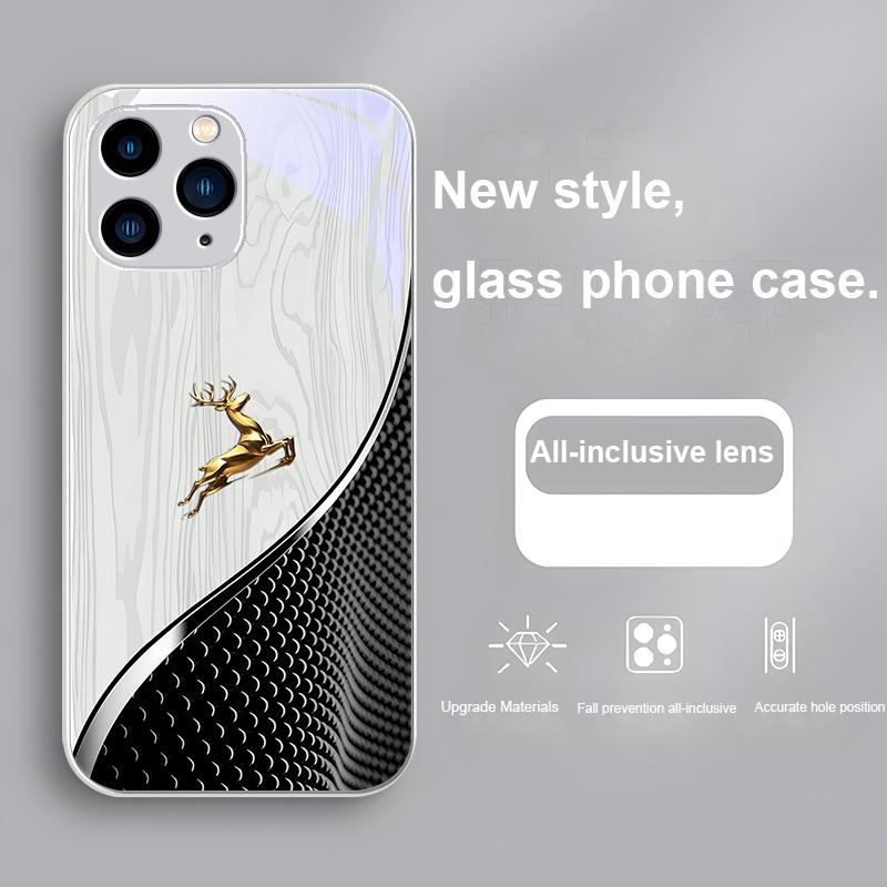 Elegant wood grain golden deer for Iphone 15 14 13 12 Mini 11 Pro Max X XS XR 7 8 Plus 2020 22 SE tempered glass phone case
