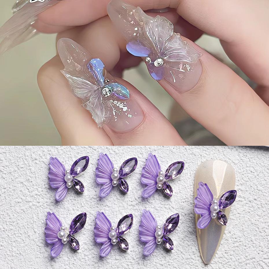 Aurora Butterfly 3D Nail Art Decoration Jewelry Hollow Heart Pearl Flower Mixed Size Irregular Nail Beads Manicure Accessories