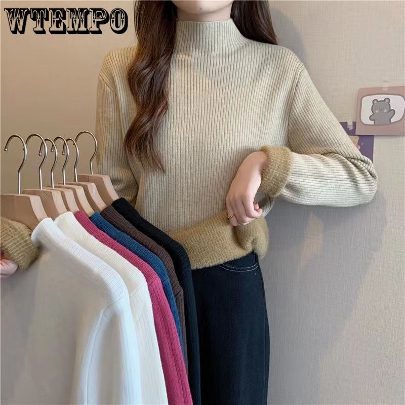 Fleece and Thickened Sweater Top for Women In Winter Semi-high-neck Pullover and Fitted Knitted Sweater Worn Inside