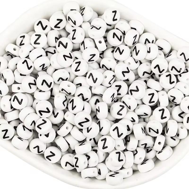 100Pcs 7mm Black White Acrylic Alphabet Beads Flat Round Loose Spacer Letter Beads For DIY Craft Bracelet Supplies Wholesale