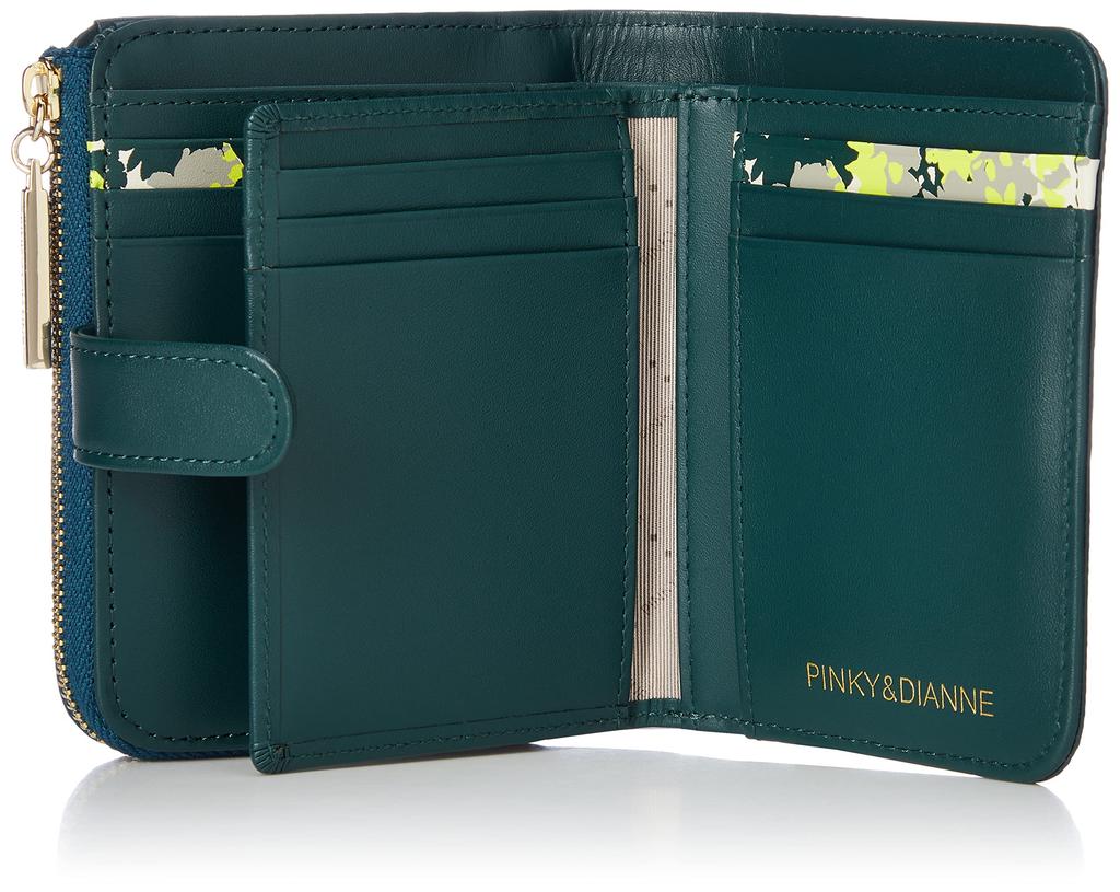 Cowhide embossed slim wallet with logo brooch, green.