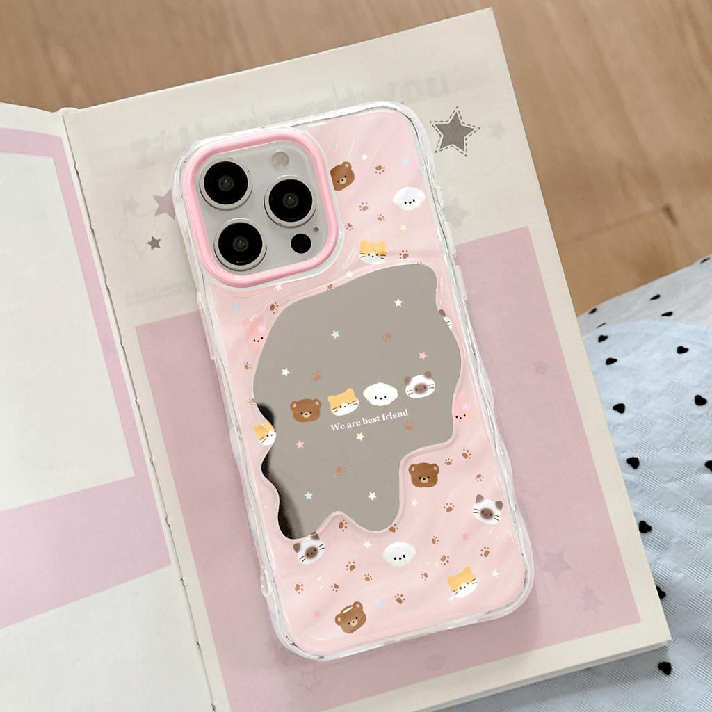 Cute Bear Mirror for Apple 16/15/iphone13promax Huawei Makeup Mirror Pink Phone Case