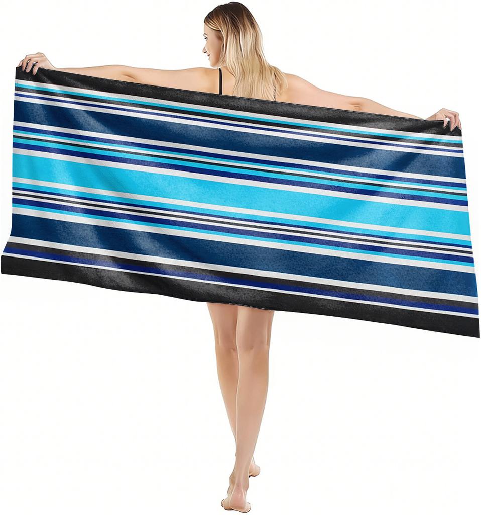 1PC Towel Blue Stripes and white Drawing art for family friend Quick-Dry Beach Towel For Yoga Tourism Beach GYM Camping Swimming