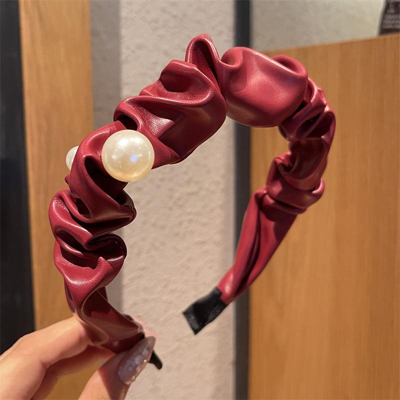 Ankola Red Leather High Skull Headband - Korean Retro Autumn/Winter Ladies' Hair Accessory