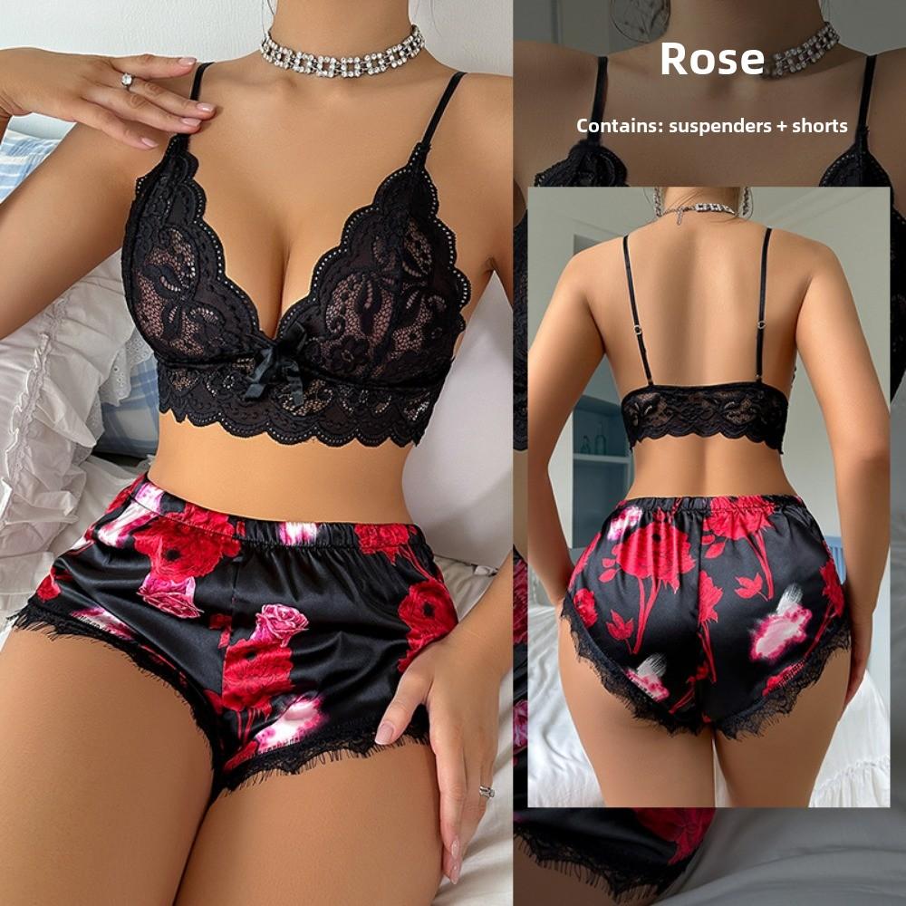 Leopard Print Sex Underwear Sexy Lace Suspender Pattern Shorts Charm Simulation Silk Set